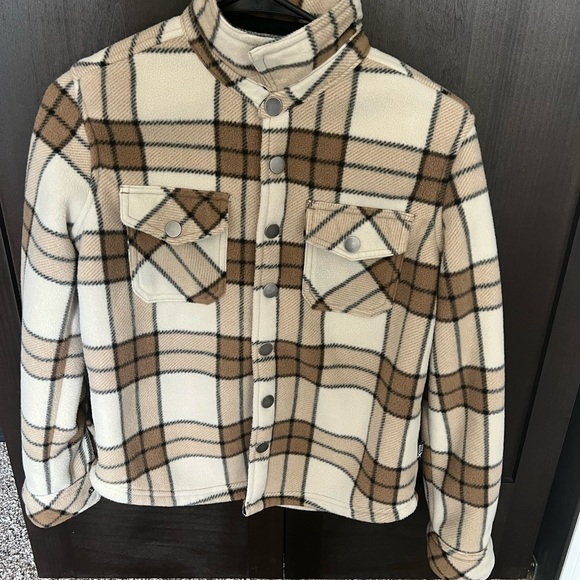 Eddie Bauer Cream and Brown Plaid Teddy Jacket - Picture 4 of 4